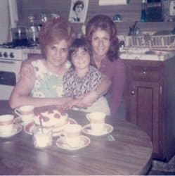 Andrea, Grandma Fay, and her mother, around the table